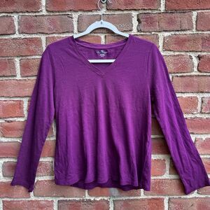 Eileen Fisher Organic Cotton Slub V-Neck Top purple Womens XXS NEW